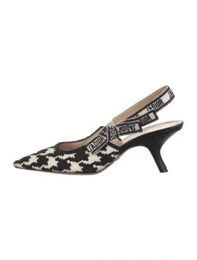 Pre-owned Dior Houndstooth Print Bow Accents Slingback Pumps In Black