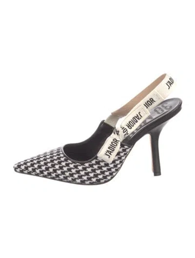 Pre-owned Dior Houndstooth Print Bow Accents Slingback Pumps In Black