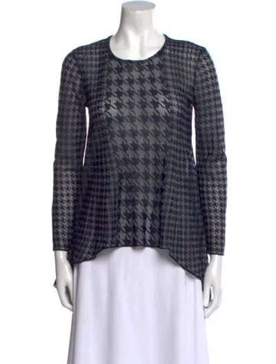 Pre-owned Dior Houndstooth Print Crew Neck Blouse In Blue