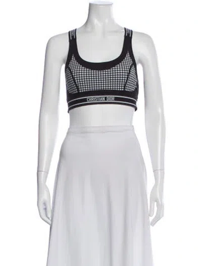 Pre-owned Dior Houndstooth Print Crew Neck Sports Bra W/ Tags In Black