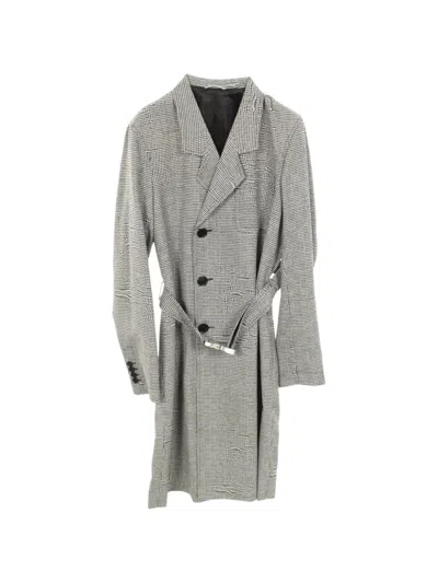 Pre-owned Dior Houndstooth-pattern Belted Coat In Black