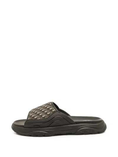 Pre-owned Dior H-town Oblique Slides In Black