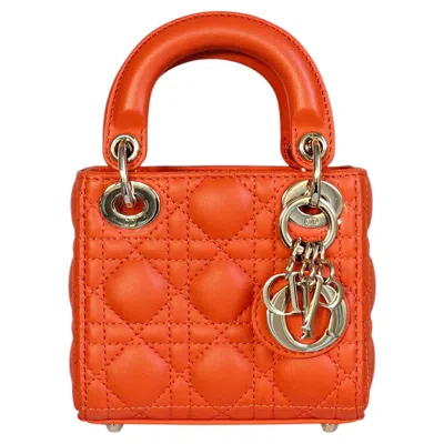 Pre-owned Dior Iconic Christian  Micro Lambskin Cannage Lady  Satchel Orange Summer Bag