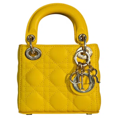 Pre-owned Dior Iconic Christian  Micro Lambskin Cannage Lady  Satchel Yellow Summer Bag