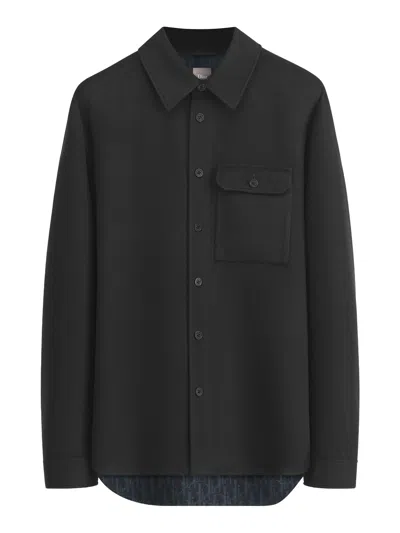 Dior Icons Overshirt In Double-faced Virgin Wool, Cashmere And Silk In Black