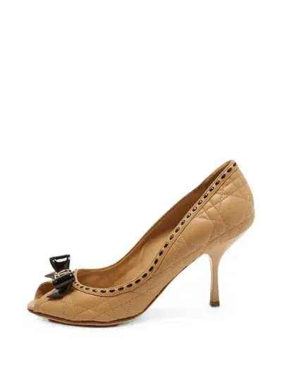 Pre-owned Dior Idyll Quilted Peep-toe Pumps In Neutrals