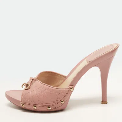 Pre-owned Dior Idyll Size 37.5 Pink Quilted Leather Slide Sandals