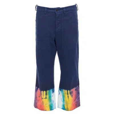 Pre-owned Dior Indigo Blue Rainbow Tie Dye Hem Wide Leg Cropped Jeans Fr38 M