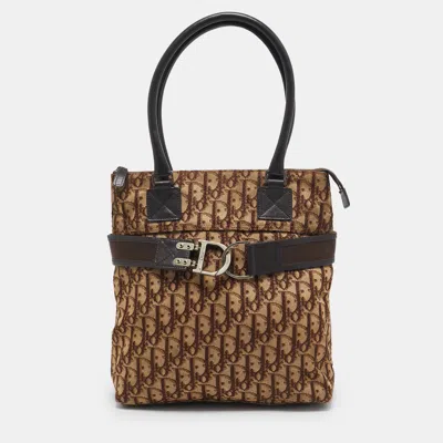 Pre-owned Dior Issimo Canvas And Leather Buckle Tote In Brown