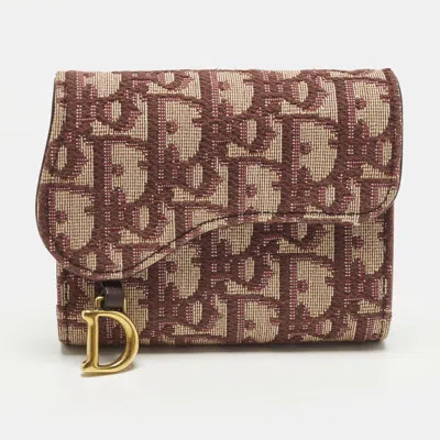 Pre-owned Dior Issimo Canvas Compact Wallet In Burgundy