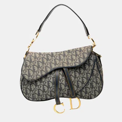 Pre-owned Dior Issimo Canvas Double Saddle Bag In Blue