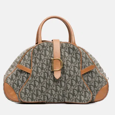 Pre-owned Dior Issimo Canvas Double Saddle Bowler Bag In Green