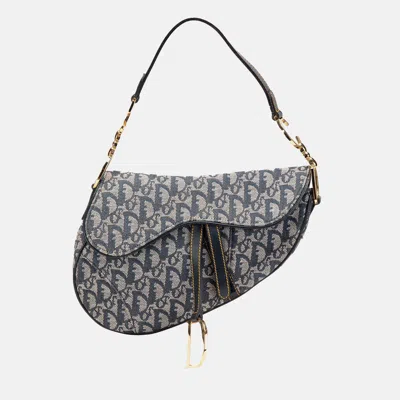 Pre-owned Dior Issimo Canvas Saddle Bag In Blue