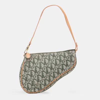 Pre-owned Dior Issimo Canvas Saddle Pochette In Green