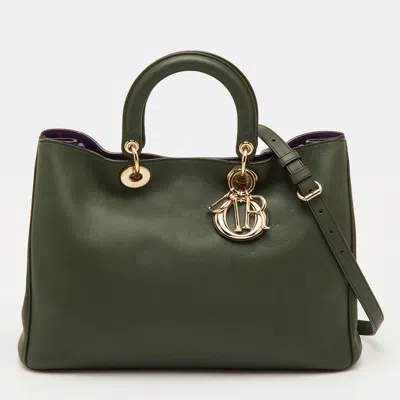 Pre-owned Dior Issimo Large Dark Green Leather Shopper Tote
