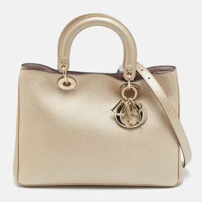 Pre-owned Dior Issimo Medium Gold Leather Shopper Tote