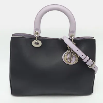 Pre-owned Dior Issimo Medium Navy Blue/silver Leather And Python Tote