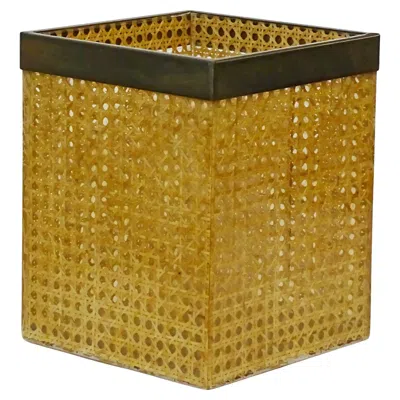Pre-owned Dior Italian 1970s Woven Cane In Lucite And Brass Waste Basket In Brown
