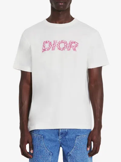 Dior Italic Coral T-shirt In White