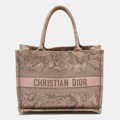 Pre-owned Dior Iviera Book Medium Pink/grey Embroidered Canvas Tote