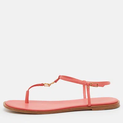 Pre-owned Dior Iviera C'est Size 40 Peach Orange Leather Thong Flats