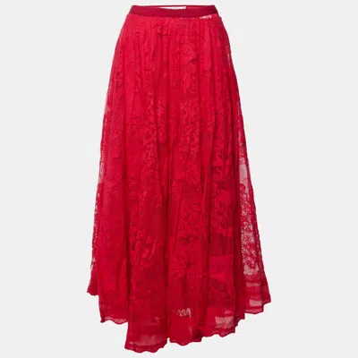Pre-owned Dior Iviera Lace Flared Midi Skirt S In Pink