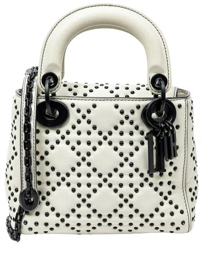 Dior Ivory & Black Cannage Studded Leather Mini Supple Lady  (authentic  Pre-loved) In White