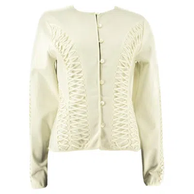 Pre-owned Dior Ivory Christian  Lace-up Knitted Jacket Circa 2010 In White