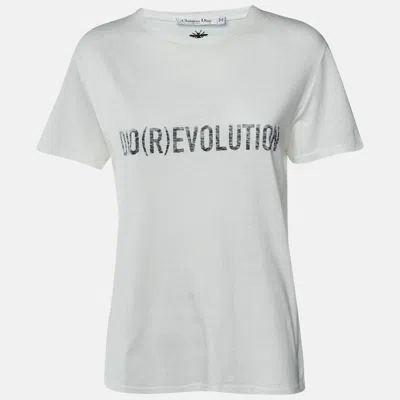 Pre-owned Dior Ivory Dio(r)evolution Cotton & Linen Crew Neck T-shirt L In White