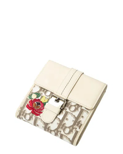 Pre-owned Dior Ivory Embroidered Issimo Canvas Trotter Compact Bifold Wallet, Never  Carried (authentic Pr