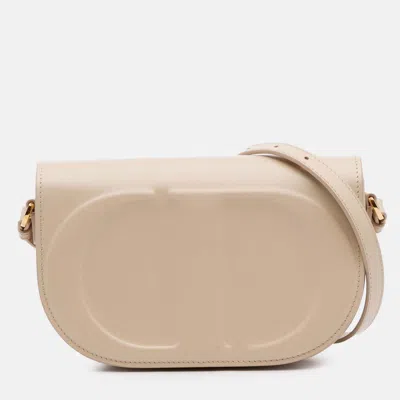 Pre-owned Dior Ivory Leather Cd Signature Flap In White