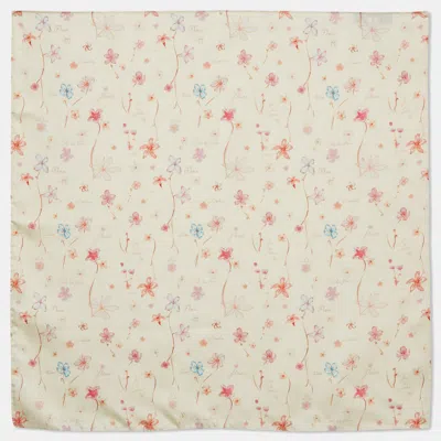 Pre-owned Dior Ivory White Floral Print Silk Square Scarf