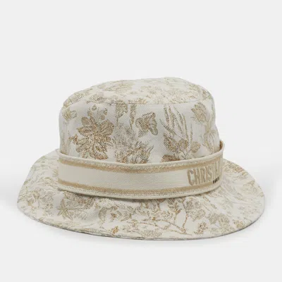 Pre-owned Dior Ivory/gold Brocade D-bobby Millefiori Small-brim Bucket Hat Size 59 In White