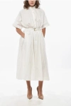 Dior Jacquard Cotton Flared Shirt Dress With Belt In White