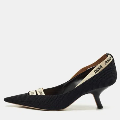 Pre-owned Dior J'a Black Canvas Ribbon Pointed Toe Pumps Size 37