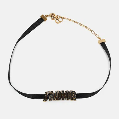 Pre-owned Dior J'a Black Fabric Enamel Two Tone Choker Necklace
