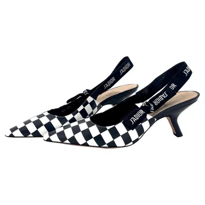 Pre-owned Dior J'a Black White Checkered Slingback Heeled Pointed Toe Pumps 37.5