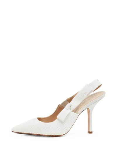 Pre-owned Dior J'a Bow-detail Slingback Pumps In White