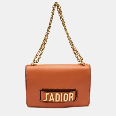 Pre-owned Dior J'a Chain Flap Orange Leather Shoulder Bag