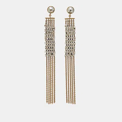 Pre-owned Dior J'a Crystal Chain Tassel Dangle Earrings In Silver