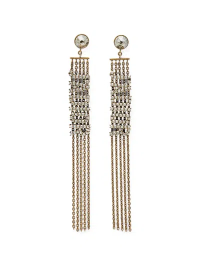 Pre-owned Dior J'a Crystal Chain Tassel Earrings In Gold