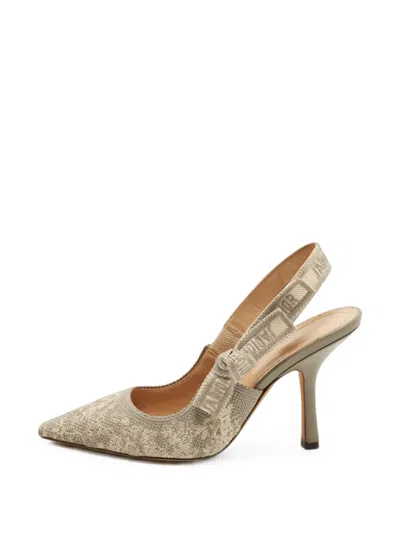 Pre-owned Dior J'a Embroidered Slingback Pumps In Grey