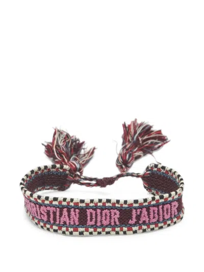 Pre-owned Dior J'a Embroidered Woven Bracelet In Brown