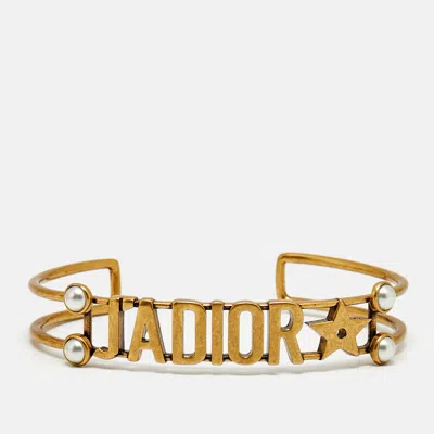 Pre-owned Dior J'a Faux Pearl Gold Tone Cuff Bracelet