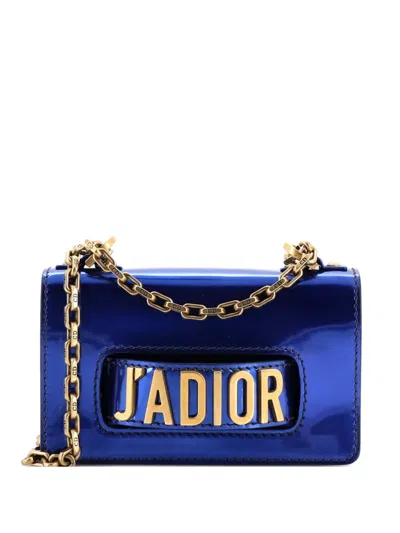 Pre-owned Dior J'a Flap Bag Patent Mini Crossbody Bag In Blue