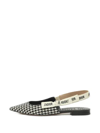 Pre-owned Dior J'a Houndstooth Slingback Flat Pumps In Black