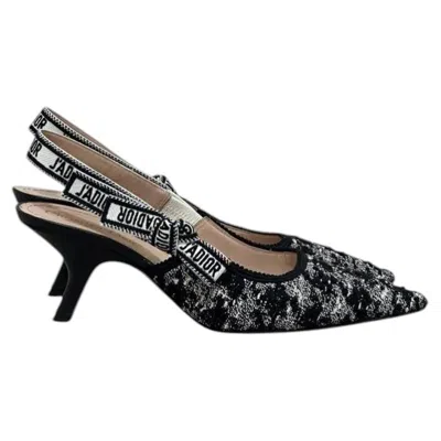 Pre-owned Dior J'a Houndstooth Slingback Pumps Eu 39.5 In Black