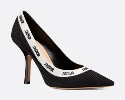 Pre-owned Dior J'a Ja Black White Ribbon Logo Embroidered Cotton Heel Pump 39