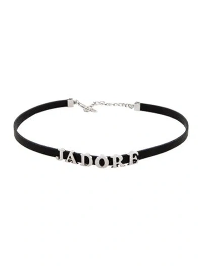 Pre-owned Dior J'a Leather Choker Necklace, 14" In Black