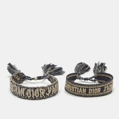 Pre-owned Dior J'a Multicolor Woven Fabric Set Of Two Adjustable Tassel Bracelets